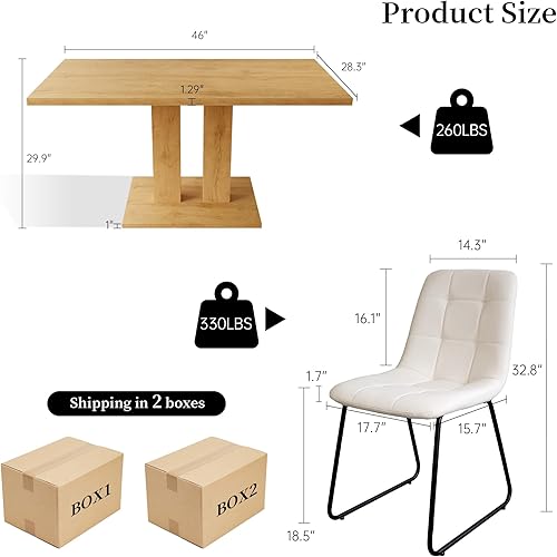 Miniatura 46 de Mesa de comedor moderna de 46 pulgadas, mesa de cocina rectangular con acabado de roble, mesa de comedor compacta para 4, construcción robusta para