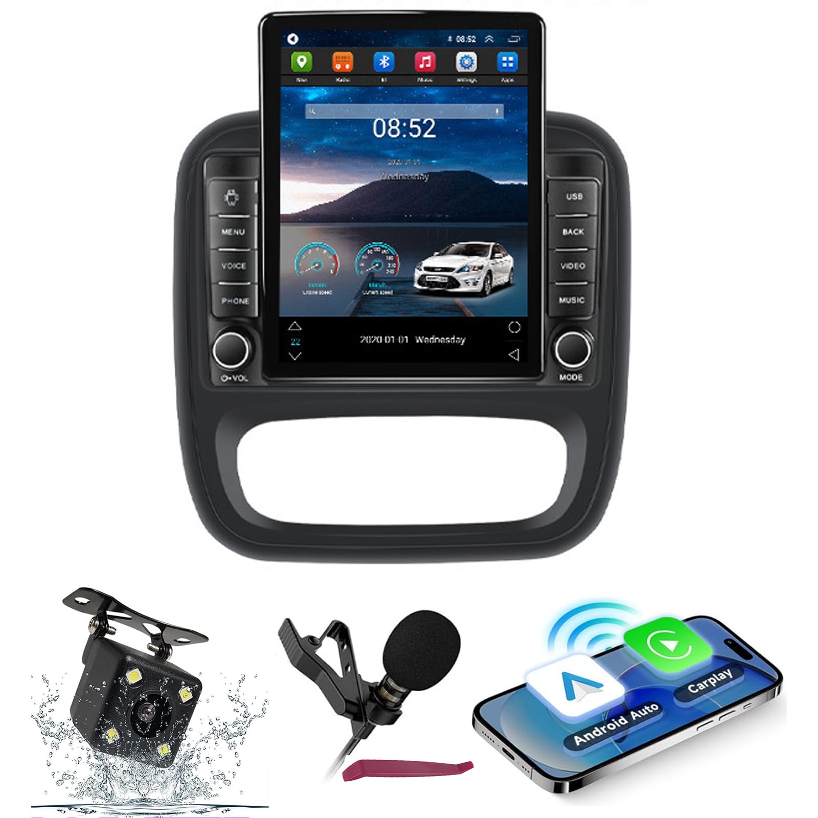 PLKEQS Android 14 Radio de Coche Navi para R-enault Trafic 3/ O-Pel Vivaro B (2014-2018) 9.7" Pantalla de Radio con Carplay inalámbrico Android Car GPS con Bluetooth 5.0 HiFi FM 5G-WiFi SWC Mic,M100s