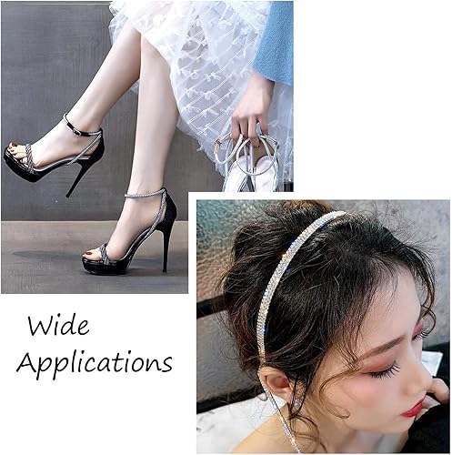 Miniatura 4 de Cinta adhesiva de diamantes de imitación de cristal de 2 yardas, apliques de diamantes de imitación negros, rollo cosido o caliente para decoración