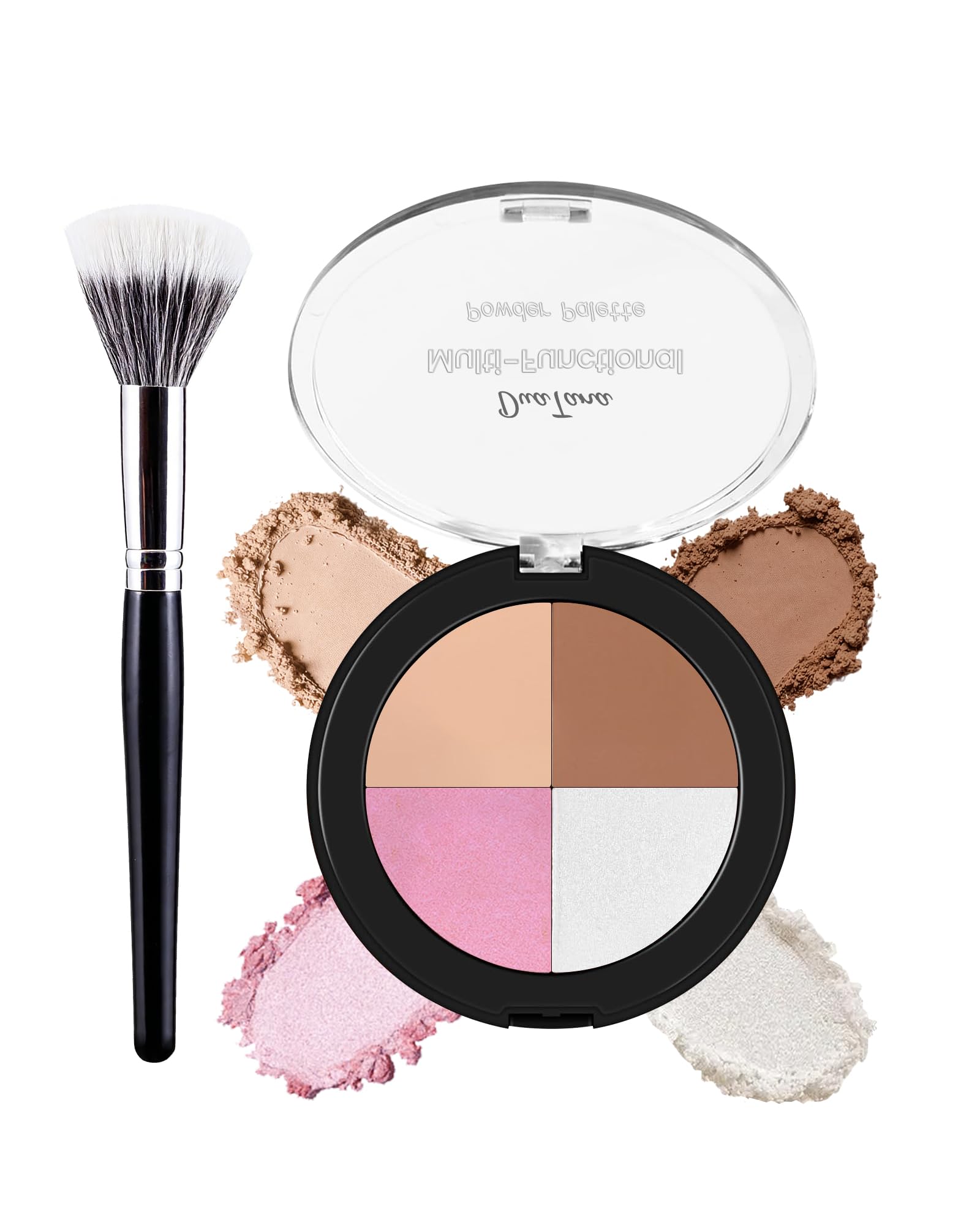 4 Colors Highlighting Eye&Cheek Palette,4 in 1 Matte&Shimmer Glow Blush Contour Bronzer Highlighter Eyeshadow Eyebrow Makeup Palette,Baked Blush Highlight Bronze Powder Illuminator Women Face Makeup-B Set B