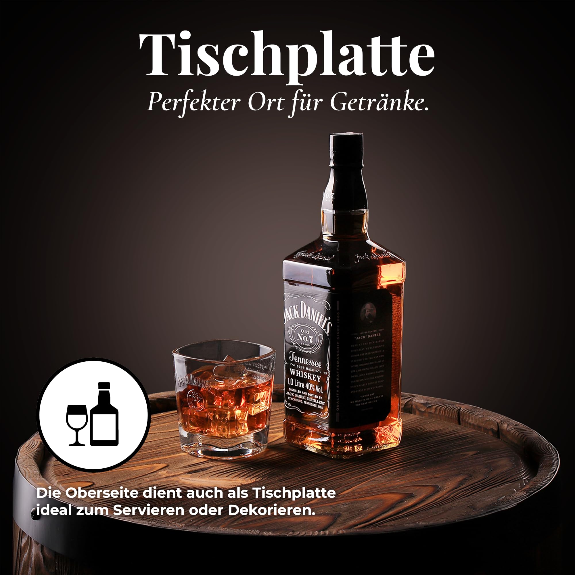 Holzbar Fass 80x55 cm | Massivholz Barschrank für Whisky, Wein und Spirituosen | Hausbar mit Glashaltern | Handgefertigt in Europa | Bar Möbel im Vintage, Loft und Landhausstil