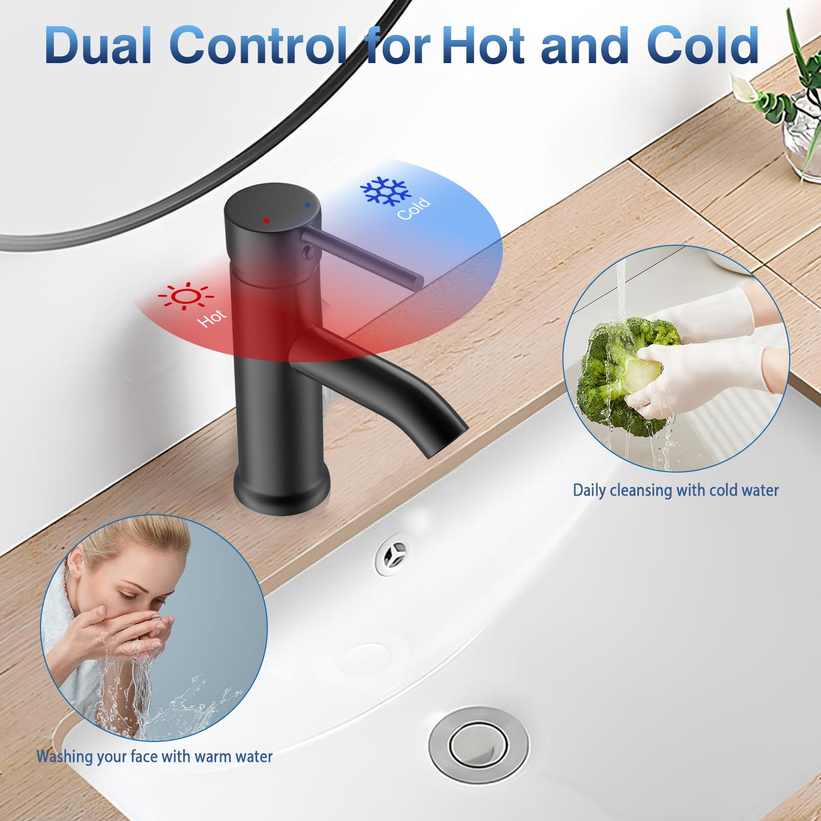Rubinetto Bagno Lavabo, Miscelatore Lavabo Bagno Caldo e Freddo Regolabile, Rubinetto Lavandino Bagno in Acciaio Inox con Becco Altezza 8cm, Dotato di 2 Tubi Flessibili da 60 cm - G3/8