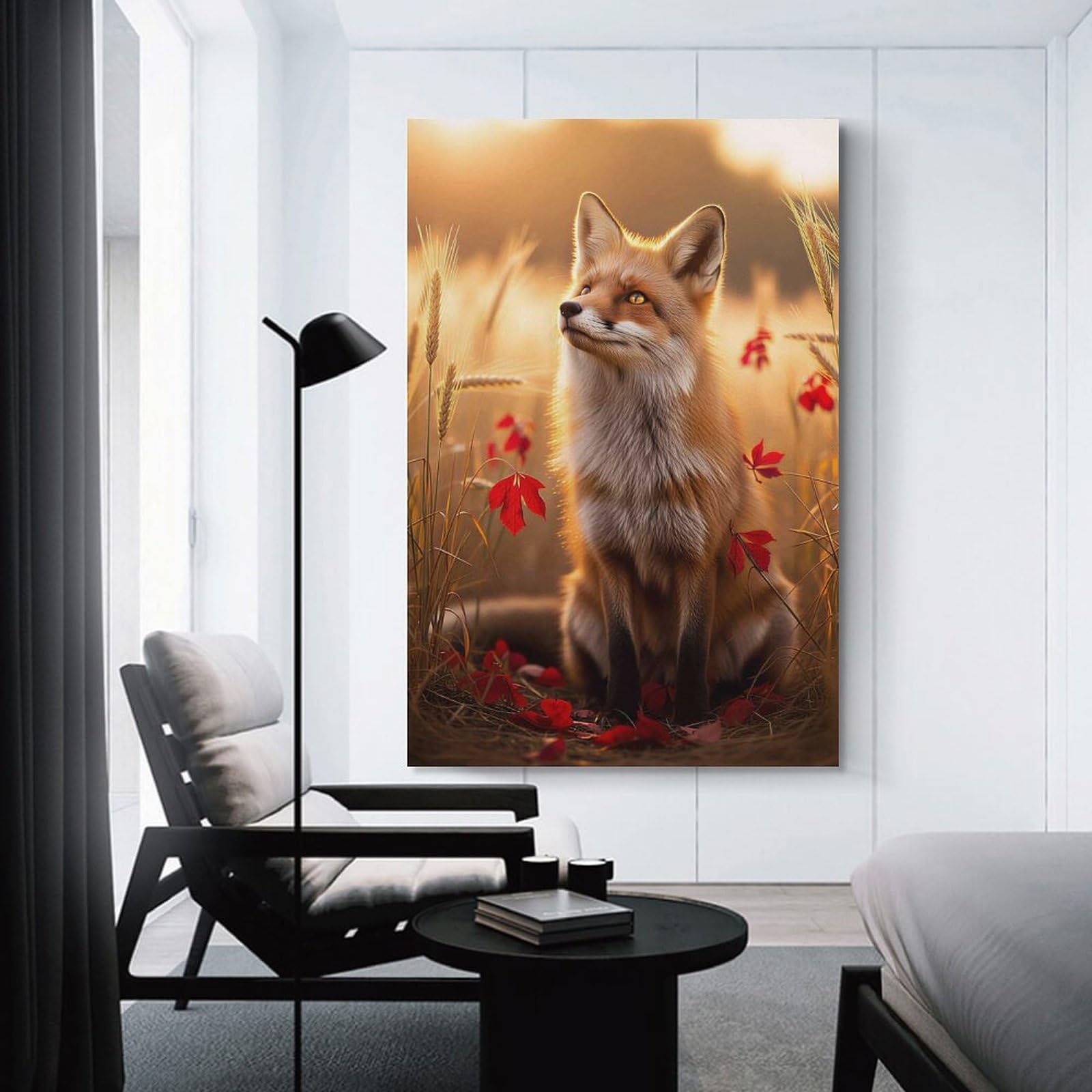 Junmoney Decorative Canvas Print Fox in A Wheat Field, 20x30inch(50x75cm), for New Homes, Bedrooms Or Workspaces, Thoughtful Wall Decor for Art Lovers