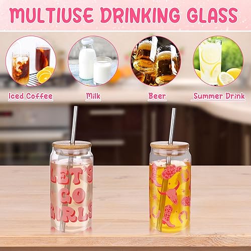 Miniatura 7 de RUIYELE 2 vasos de vidrio para beber de vaquera occidental para cerveza de café helado, discoteca vaquera, despedida de soltera, tazas decorativas,