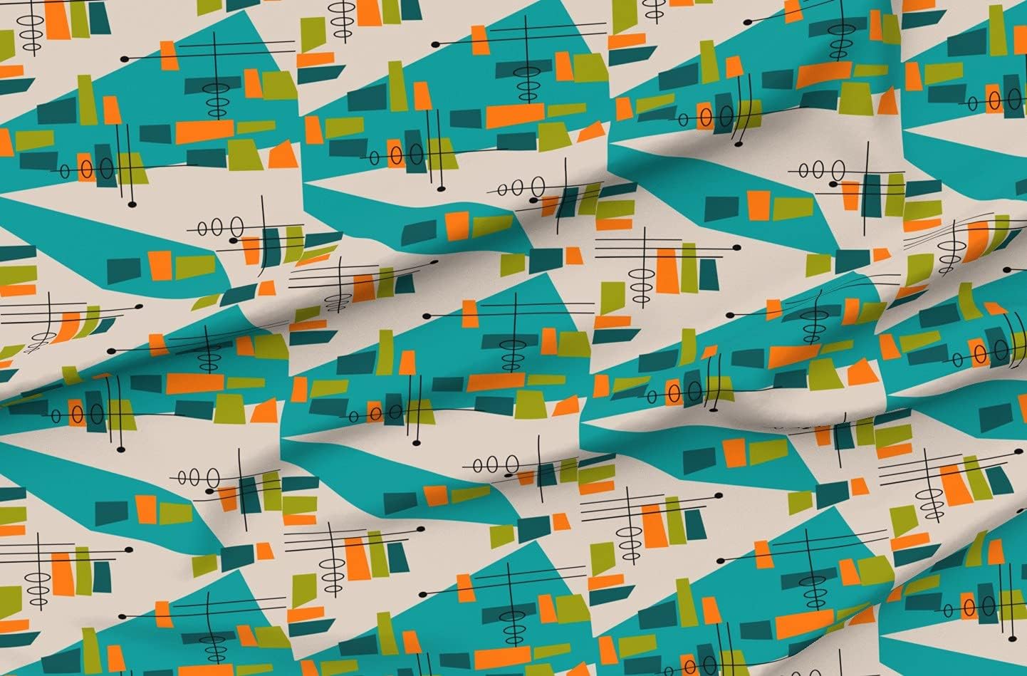 Spoonflower Fabric - Mid Century Modern Space Age Era Inspired Atomic Abstract Printed on Petal Signature Cotton Fabric Fat Quarter - Sewing Quilting Apparel Crafts Decor