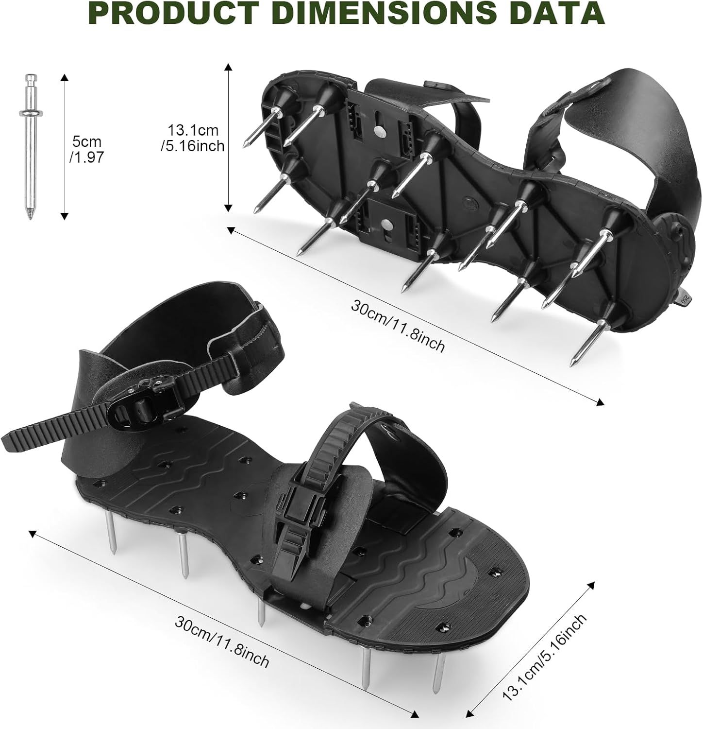Lawn Aerator Shoes for Grass Heavy-Duty Spiked Sandals with Adjustable Loop Straps Stainless Steel Spikes Aerator Lawn Shoes for Patio Yard, Garden Black