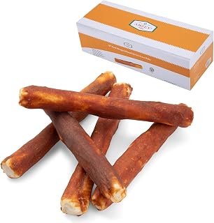 Amzey 10" Rawhide Retriever Rolls Dog Chews Treats, Duck Wrapped Rawhide Bones Long-Lasting for Large Dogs 50lbs Up, All Natural Duck Basted Dog Rawhide Chews, 5 Count