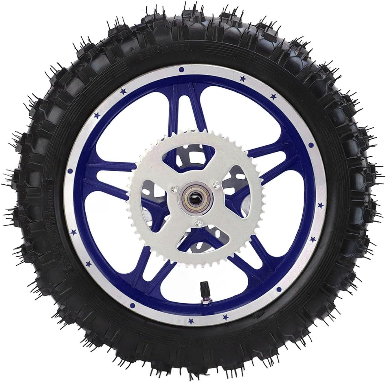 2.5‑10in Rear Wheel Rim Tire Assembly Blue Dirt Bike Rear Wheel Assembly Mini Bike Wheels Rims with Tire Disc Bearing Sprocket for Off Road Motorcycle