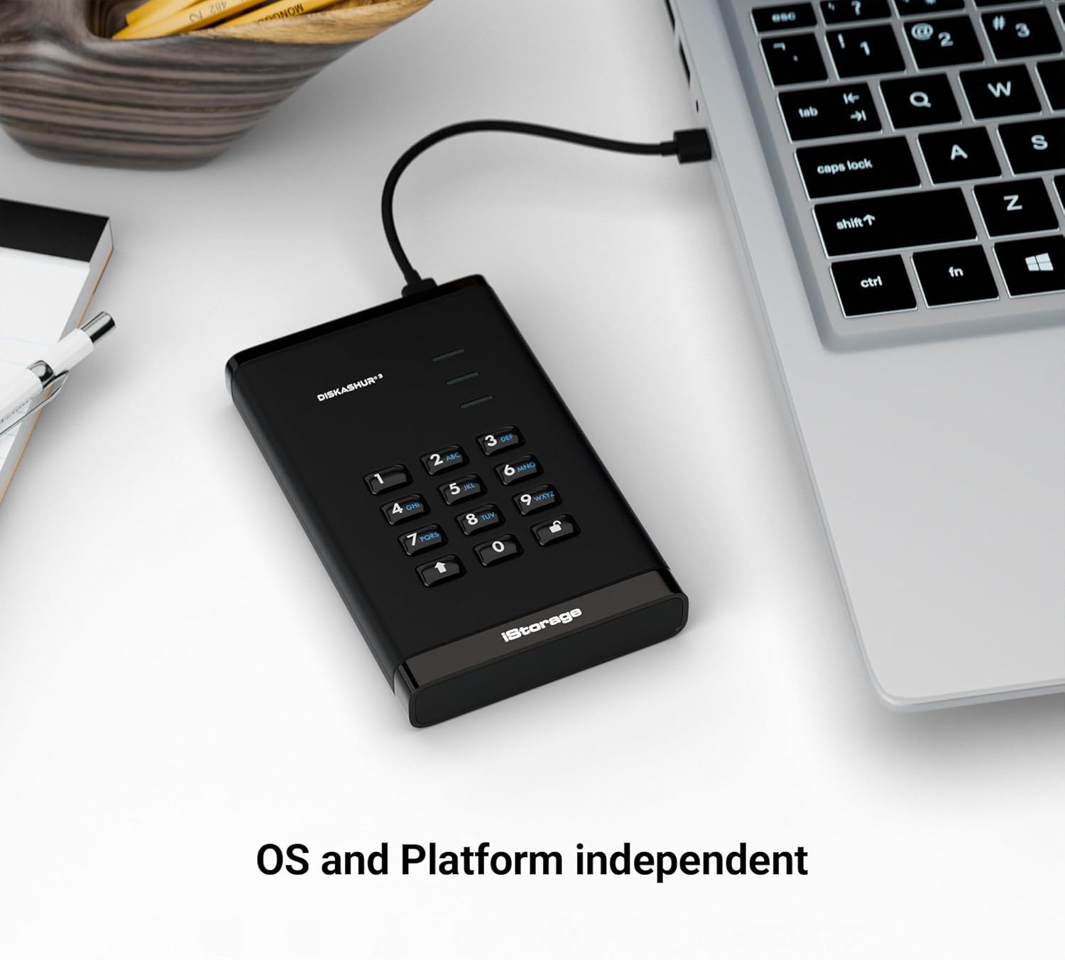 iStorage diskAshur3 HDD 5TB Black - Secure Portable Hard Drive - Password Protected - Dust & Water Resistant - Hardware Encryption