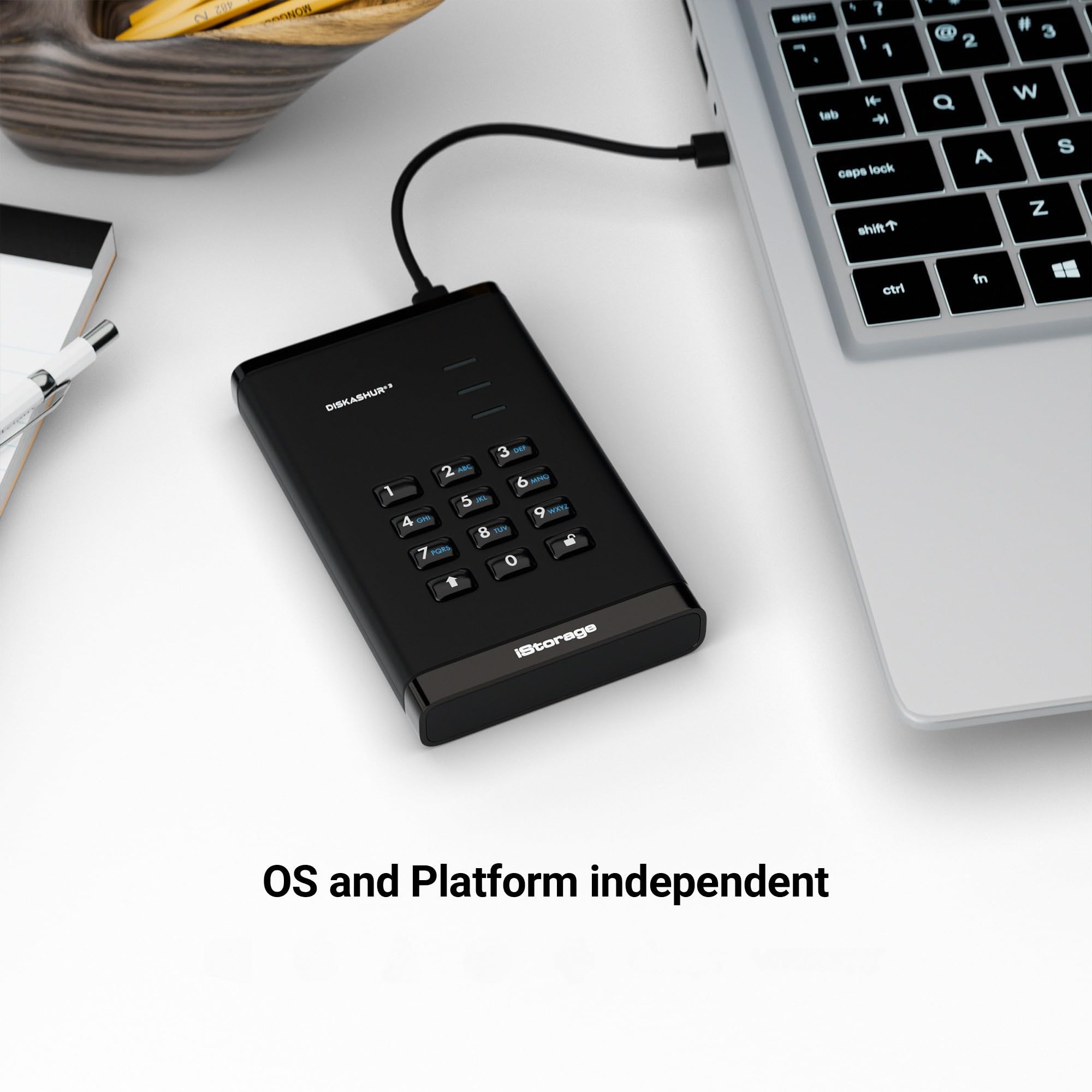 iStorage diskAshur3 HDD 5TB Schwarz – Sicheres tragbares Festplattenlaufwerk – Passwortgeschützt – Staub- und wasserresistent – Hardware-Verschlüsselung