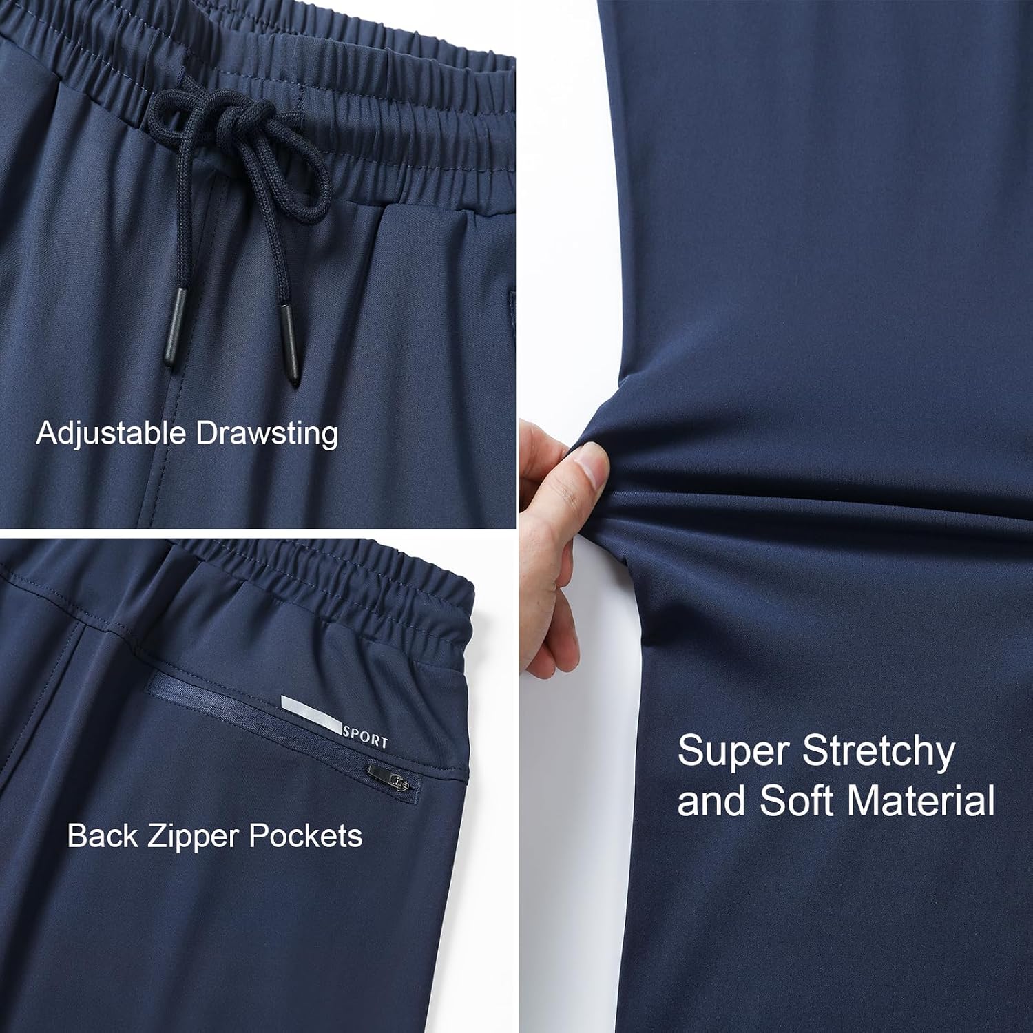 Men's Stretch Sweatpants, Zipper Pockets, Tapered Athletic Running Pants for Workout Jogging