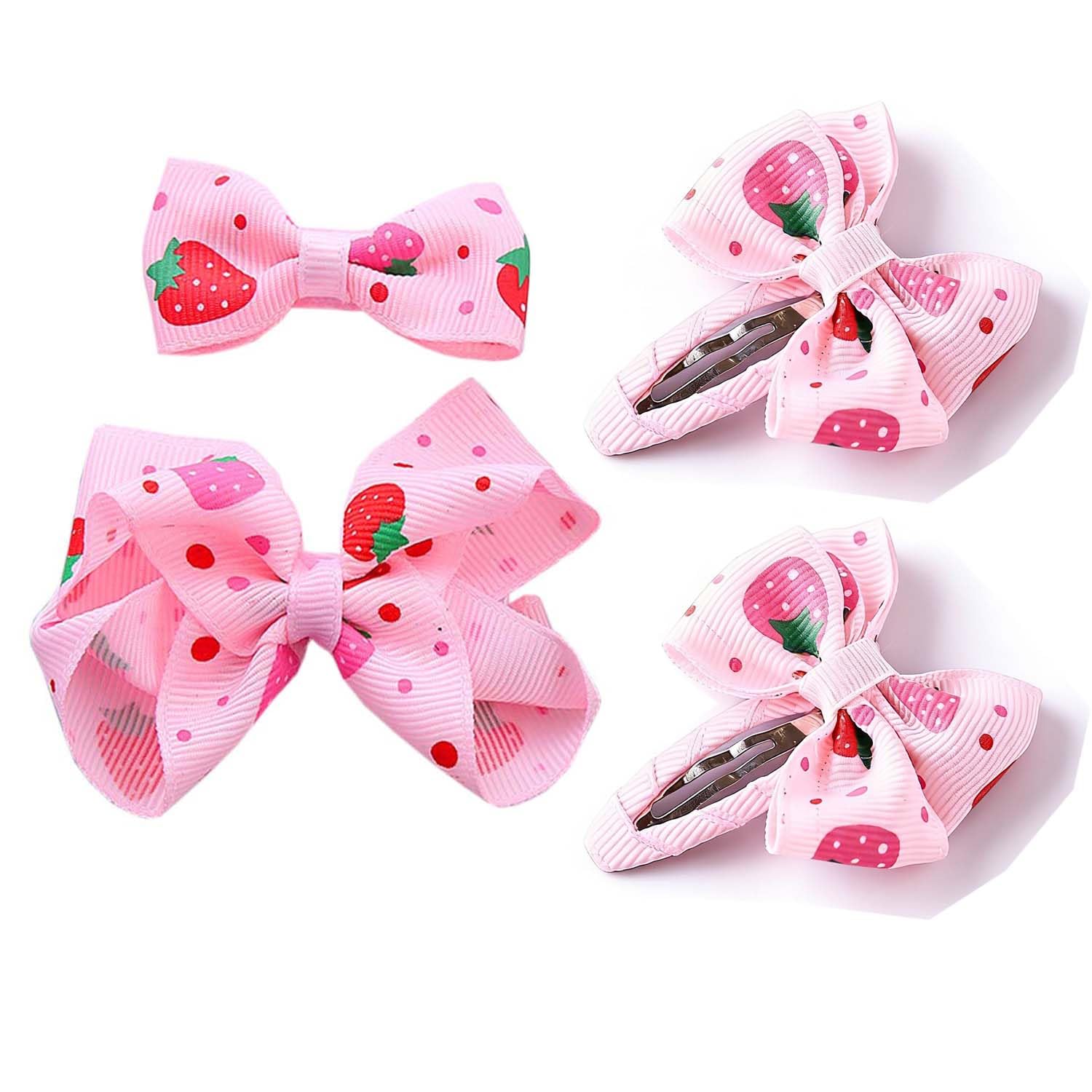 Baby Girls Pink Strawberry Hair Bow Clip Alligator Pink Bow Hair Clip for Toddlers Little Girls Kids 2 Pack ZFJ42 (Strawberry Pattern)