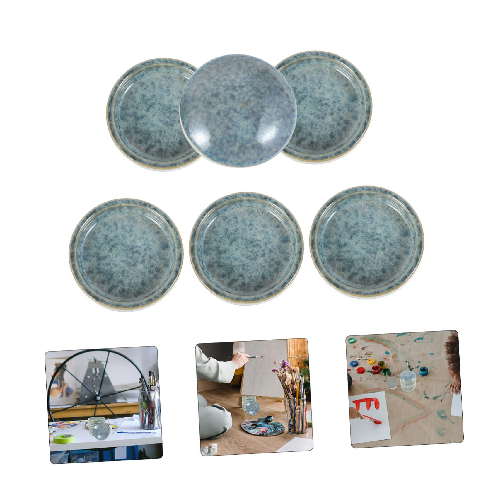 Keramik Farbmischpalette Blau mit Deckel, Stapelbar für Aquarell