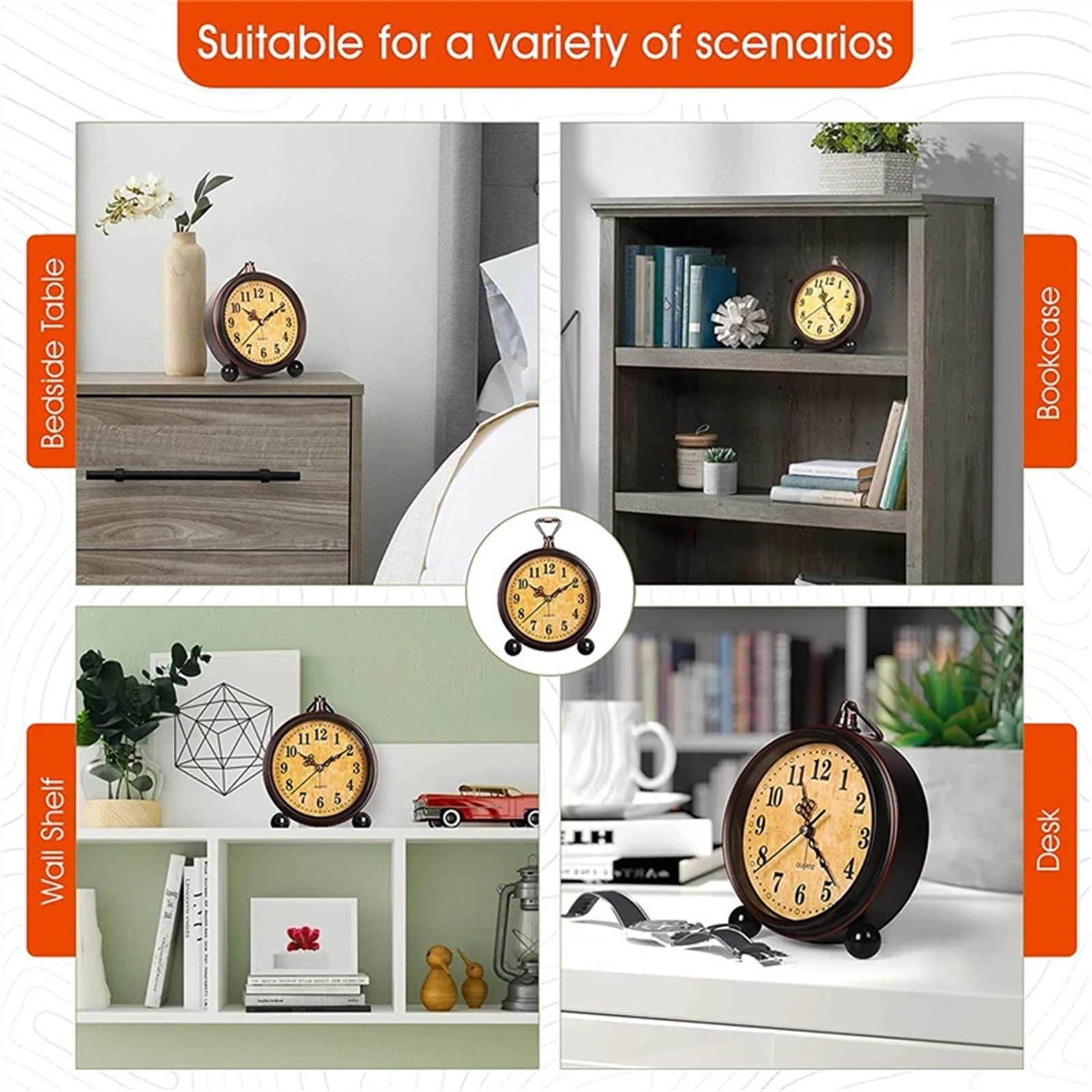 Despertador, Reloj de mesa cuarzo con luz nocturna metal, súper silencioso