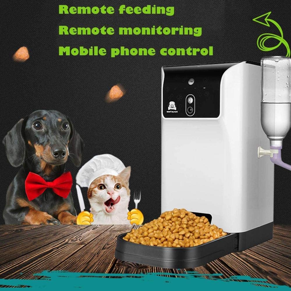 6L Alimentatore Automatico di Animali Domestici Dispenser per Alimenti Controllo App WiFi Videosorveglianza Registratore vocale Timer programmabile Staccabile per Cani e Gatti -Bianco