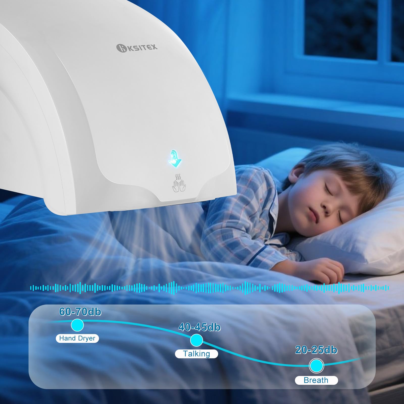 Sèche-Mains Automatique en ABS – Sèche-Mains Électrique Blanc, 1400W, Murale pour Salle de Bain, Cuisine, Toilettes Blanc