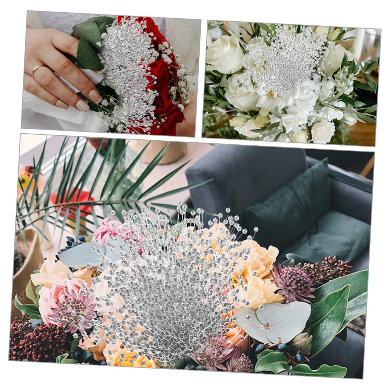 Angoily 200pezzi Ghirlande in Plastica Forniture per Bouquet Fai da Te Decorazioni per Feste Matrimonio Filo Centrotavola Vaso da Tavolo Materiali per Composizioni Floreali