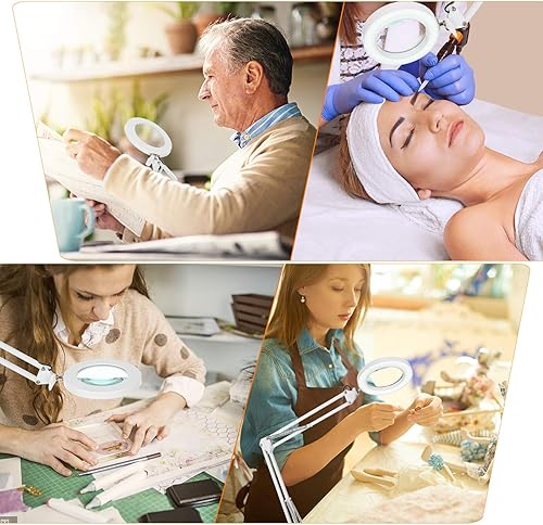 Miniatura 8 de Tomshine - Lámpara LED de escritorio con abrazadera, lupa de brazo giratorio ajustable regulable con luz y soporte para manualidades