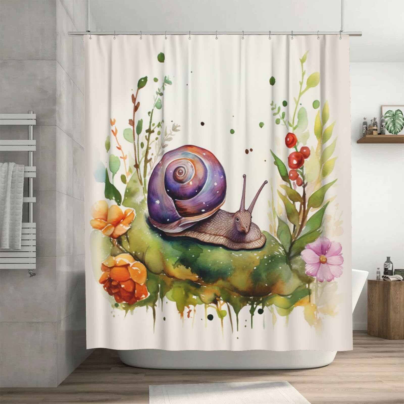 Rideau de douche imperméable et résistant motif escargot avec crochets