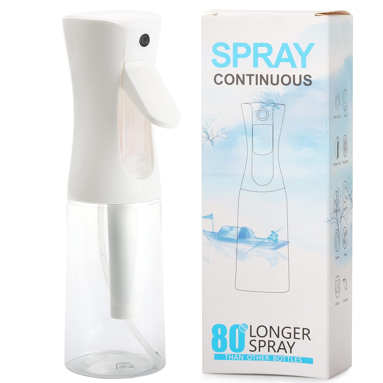 NIACONN 6.8 Ounce Spray Bottle for Hair, Continuous Fine Mist Spray Bottles for Plants, Cleaning, Skin Care & Misting (Clear)