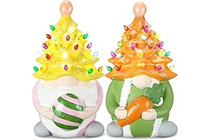 2 Pcs Easter Light up Gnome Decor 7.8" x 4.3" Inch Ceramic...