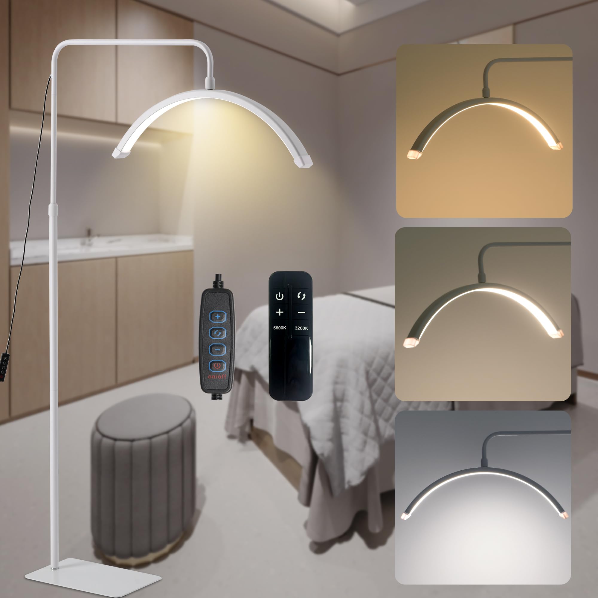 Luca LED a mezza luna da 48 W con telecomando, luci da pavimento per saloni di bellezza, luci per tatuaggi e ciglia, lampada da terra ad arco a LED per estensioni delle ciglia, cura della