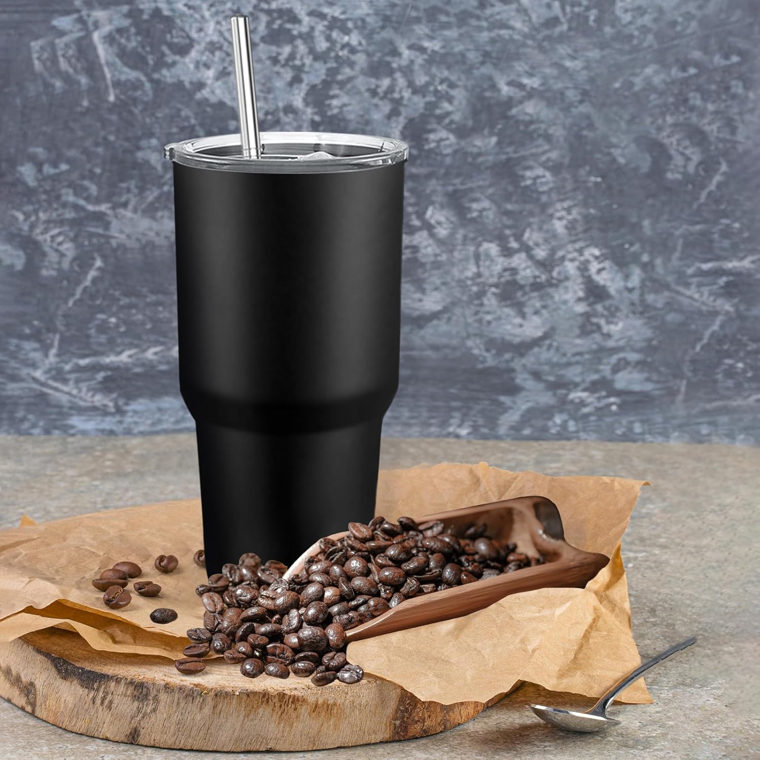 YOUKE OLA 8 Pack Insulated Tumbler with Lids and Straws Bulk Stainless Steel Double Wall Vacuum Insulated Coffee Travel Tumbler for DIY Gift (Black, 30oz) - Image 6