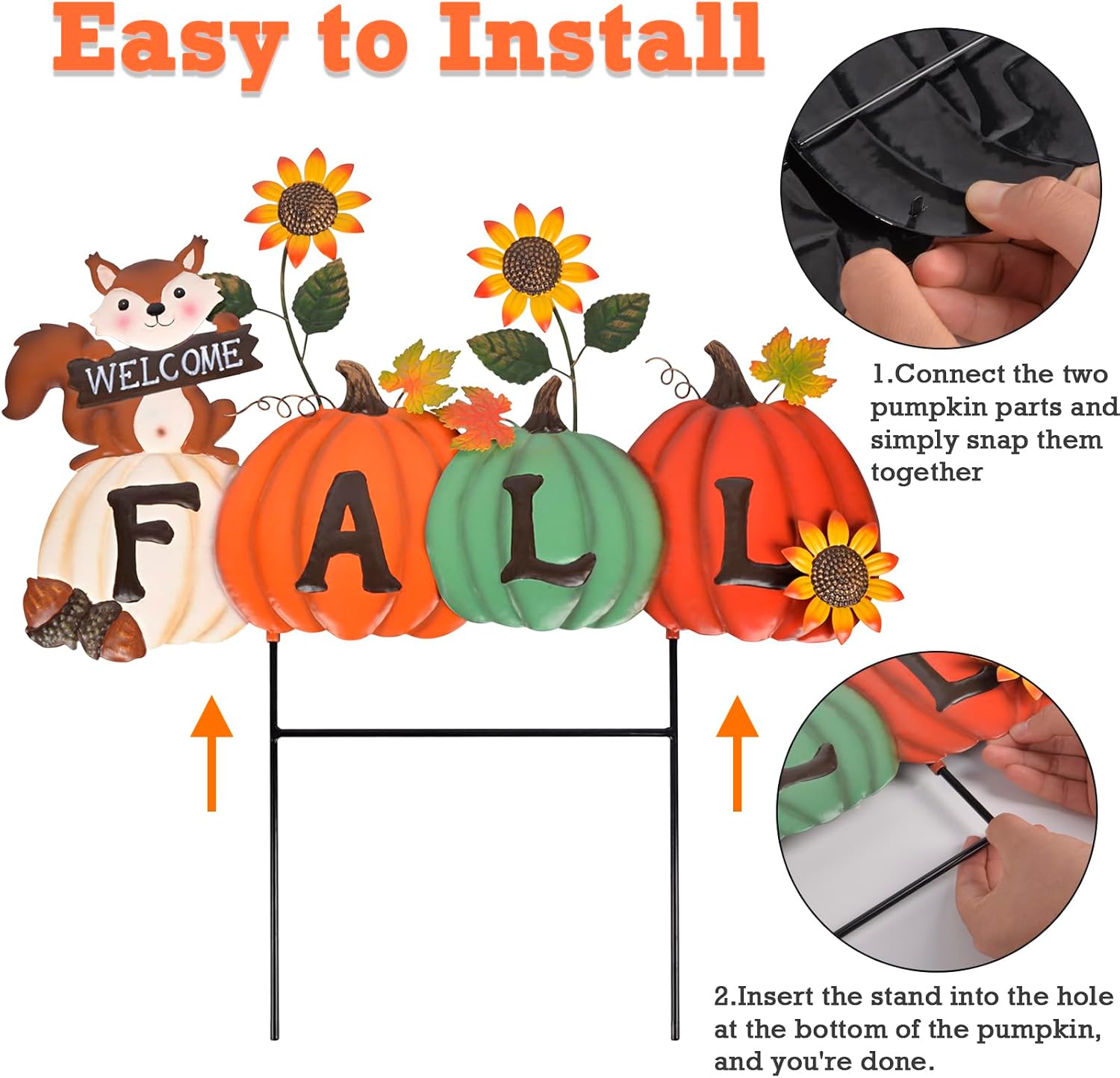 Fall Decorations Outdoor Garden Stakes - 23.6" Thanksgiving Yard Decor, Fall Letter Pumpkin Decorative Metal Sign With 3d Sunflower Squirrel for Autumn Decor, Falls Decorations for Porch Home Outside image 4