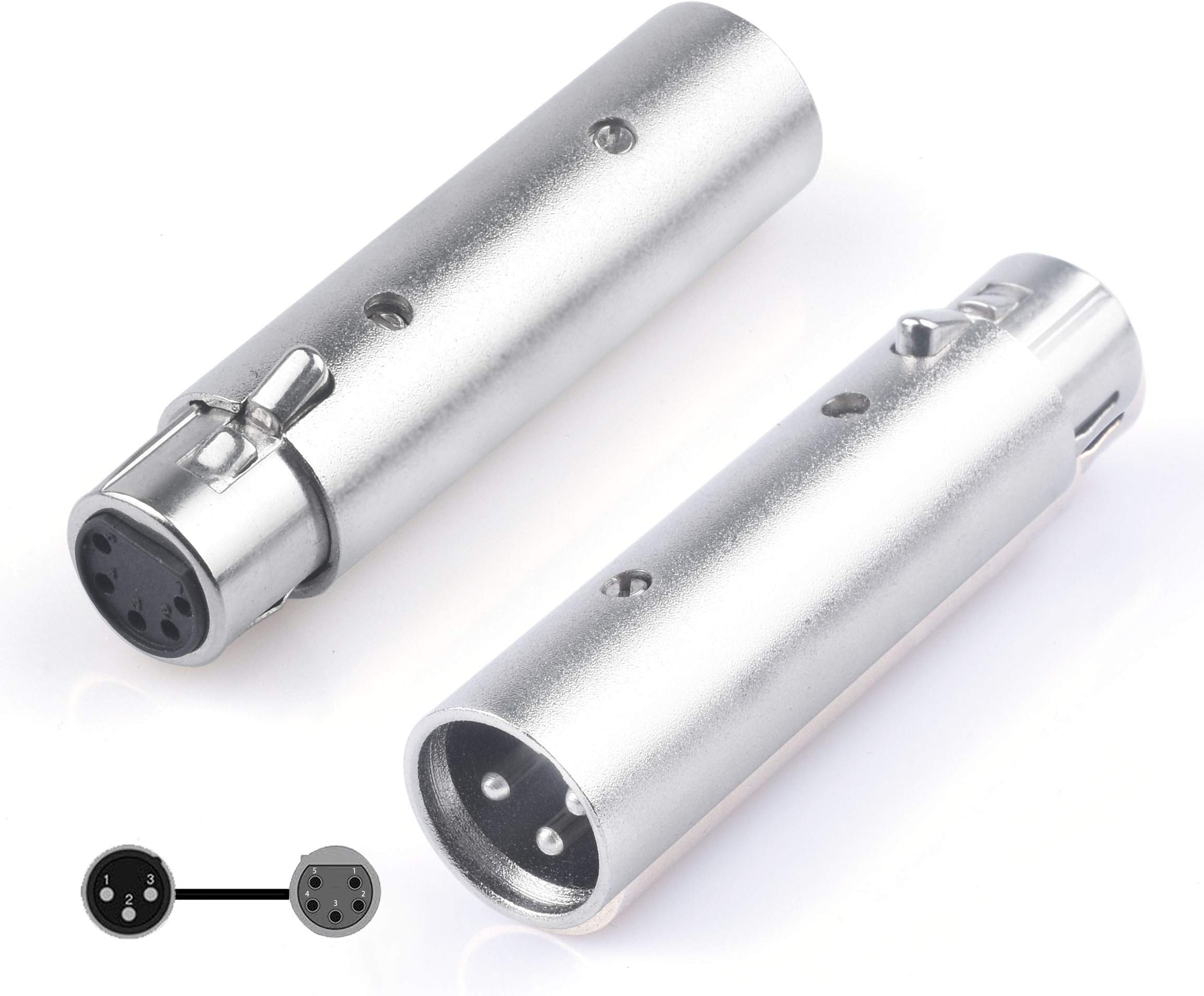 Devinal XLR 3Pin Male to 5Pin Female Adapter, DMX Stage Light Cable Convertor, 5Pin Female XLR to 3Pin Male XLR Audio Connector 2 Pack