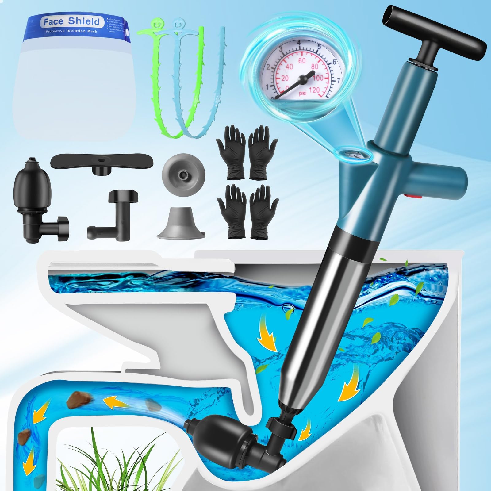 LIVEHITOP Toilet Plunger, High Pressure Air Plunger for Toilet, Toilet Clog Remover Tool with Visual Barometer, Powerful Heavy Duty Plunger for Bathroom Kitchen Floor Drain Sinks Clogged Pipe