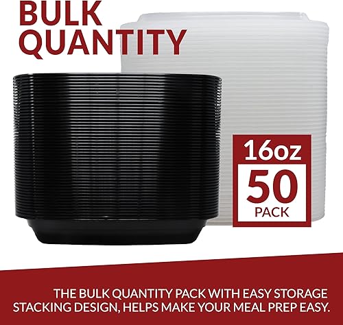 Miniatura 4 de Reli. Recipientes para preparación de comidas, 16 onzas, paquete de 50 unidades, 1 compartimento con tapas, recipientes de almacenamiento de