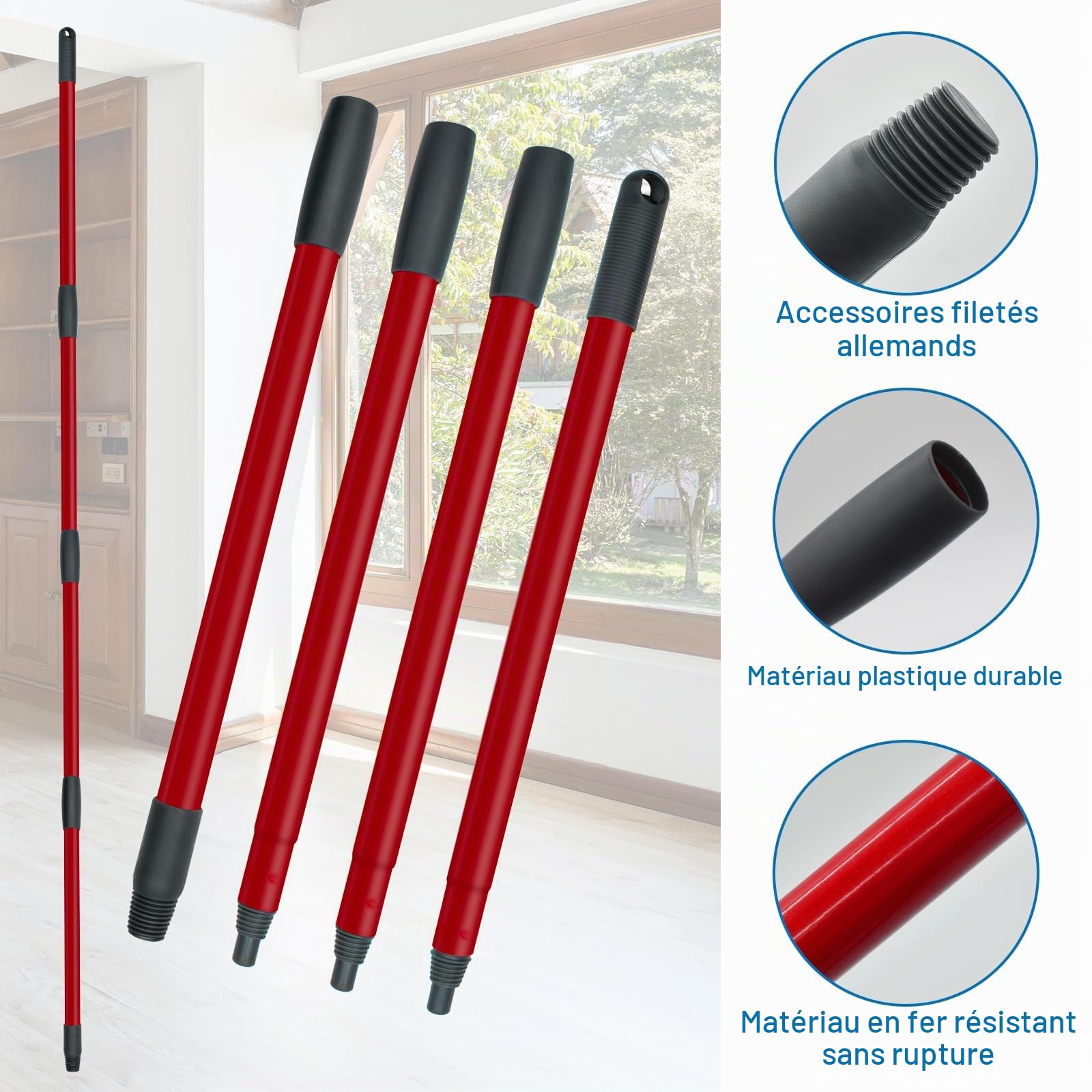 DLAIMI 1PCS Poignée pour Vileda Spin Turbo Mop Accessories，Easy Wring Mop Handle for Floor Cleaning 4-Sections with Adjustable