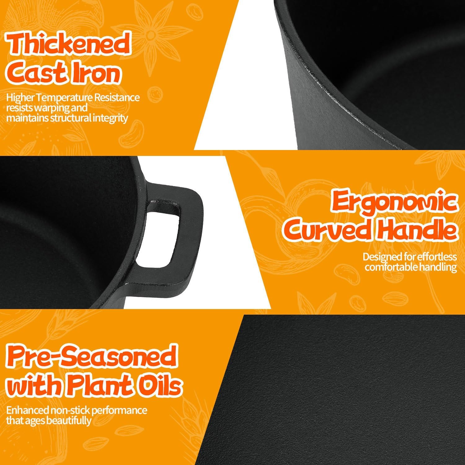 Cast Iron Dutch Oven for Bread Baking, 5 Qt Sourdough Dutch Oven with Lid, 2-in-1 Dutch Pot with Bread Baking Supplies for Camping, Frying and Braising