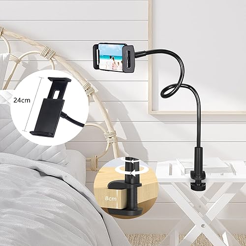 Vista 2 de Gooseneck Phone Holder Stand for Bed Lazy Bracket Desk Clamp Mount Stand 360 Adjustable Clamp Clip, Flexible Long 32-inch Arm Bracket Mount Clamp