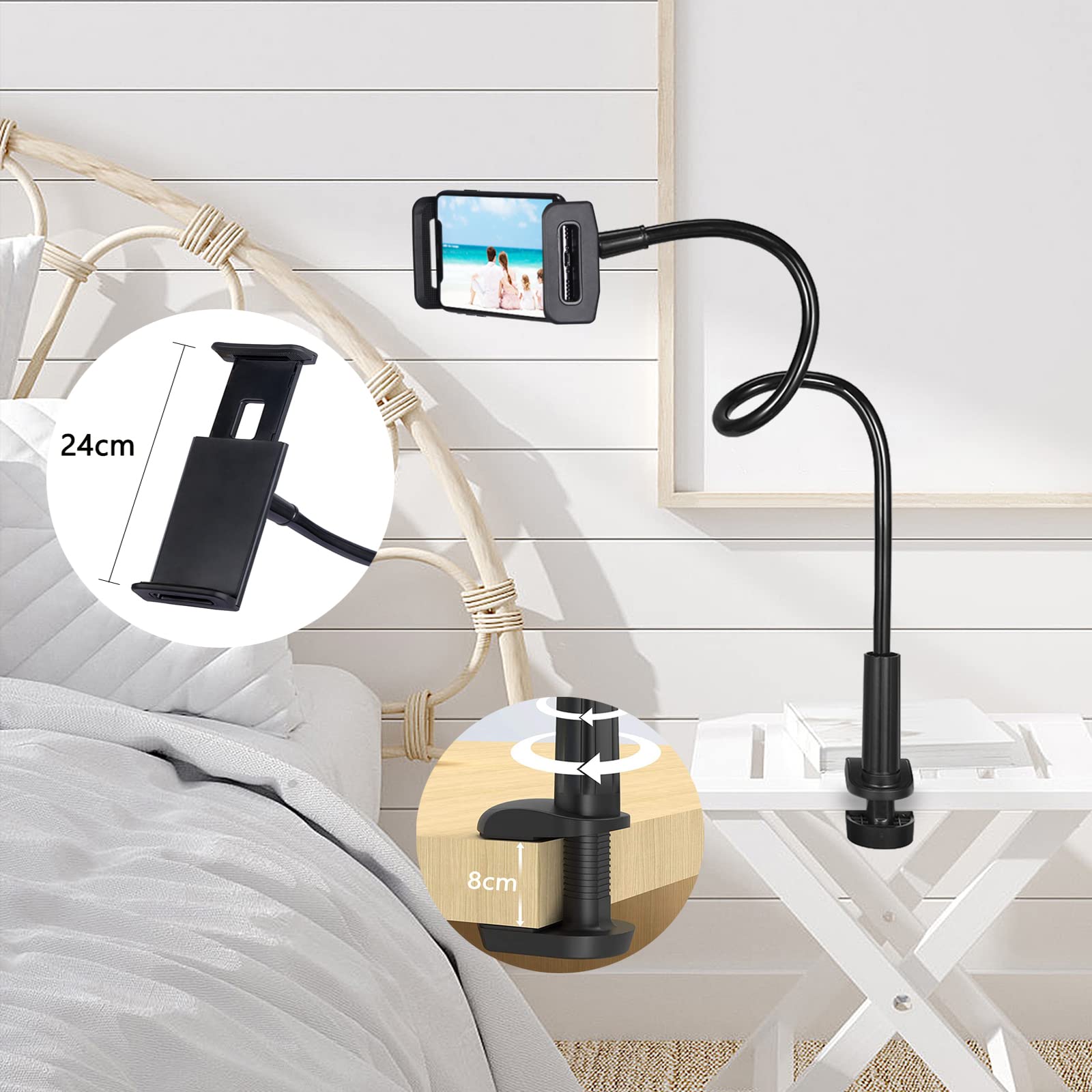 Mobiele telefoonstandaard, nekhouder, flexibele lange arm zwanenhals telefoonhouder voor bed, 360 graden gratis rotatie telefoonhouder, universele multifunctionele mobiele telefoonstandaard voor 4,7-6,7 telefoon