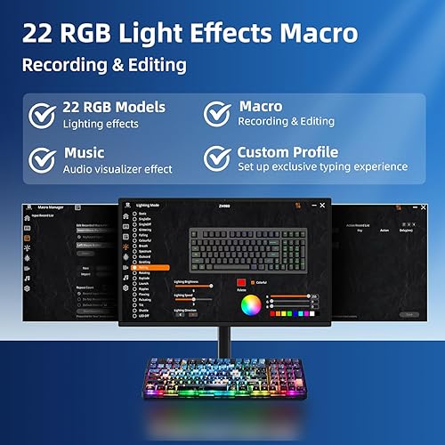 Miniatura 7 de ZORNHER Teclado mecánico ZH980, teclado cremoso azul 95% con teclado numérico, teclas PBT de sublimación de tinte nocturno estrellado de Van Gogh