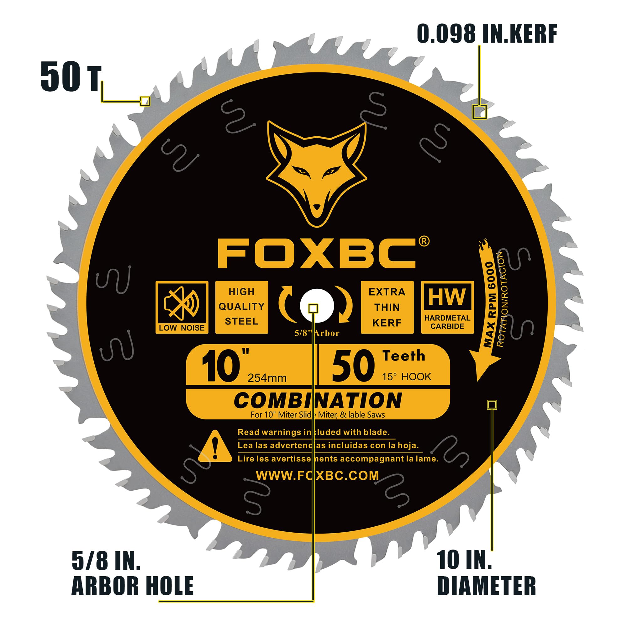 FOXBC 10" Combination Saw Blade - 50 Tooth -3