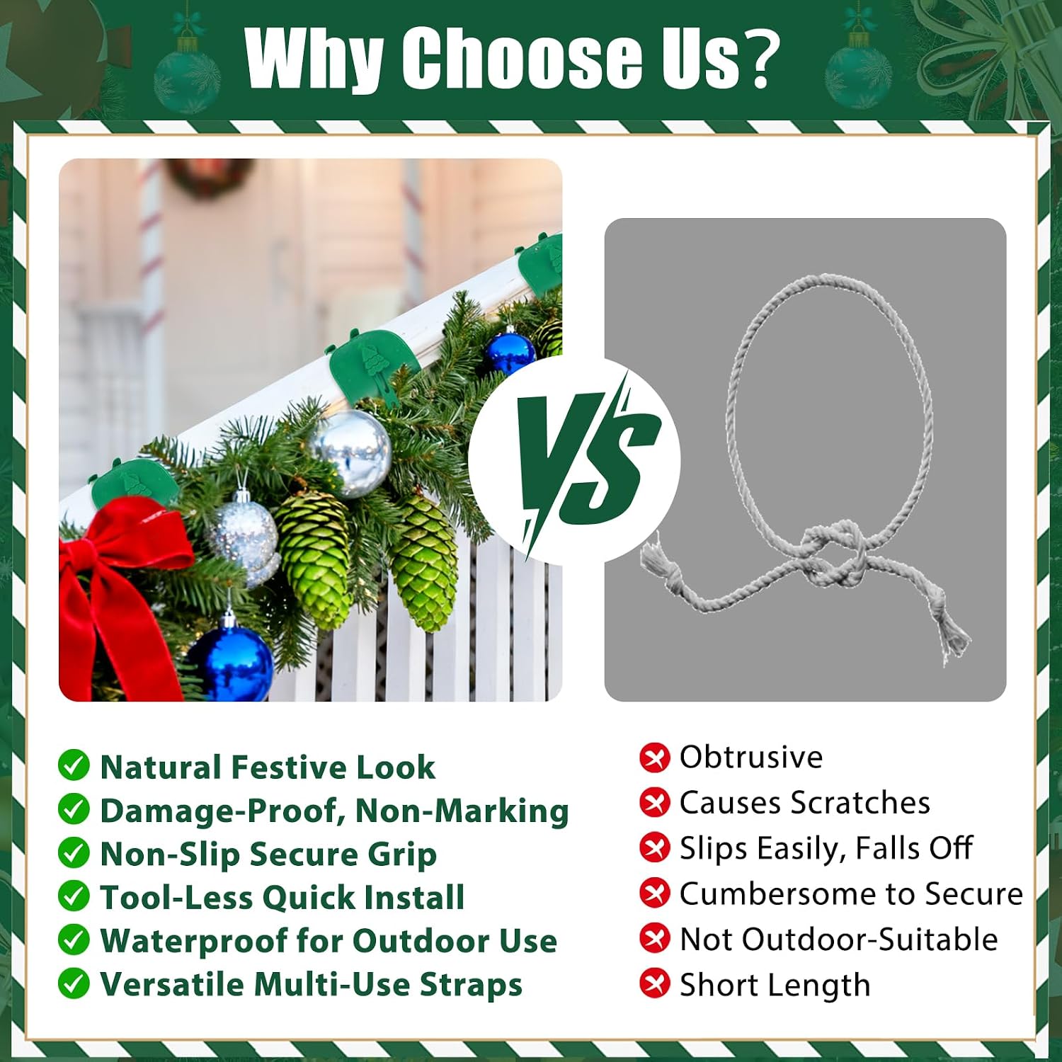 5 Pcs Garland Ties for Banister Protection, Christmas Railing Protection Holiday Wreath Ties, Silicone Garland Ties with Padding Prevents Scratches Wreath Hanging Fasteners for Stairs Decor (Green)