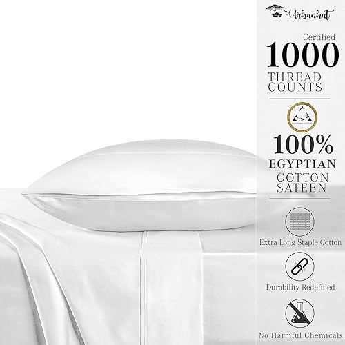 Miniatura 2 de URBANHUT Juego de sábanas 100 % algodón para cama individual (4 unidades), sábanas suaves y refrescantes de 400 hilos, suaves y satinadas, juego de