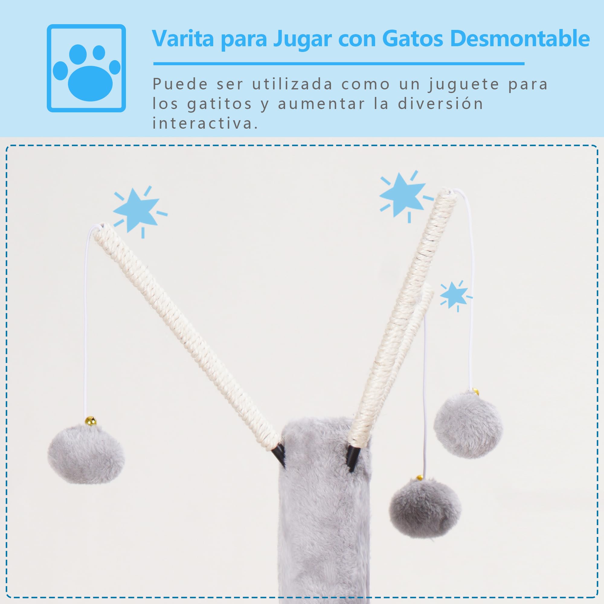 Hey-brother Albero per gatti, 154 cm, torre per gatti da interno, con piattaforma imbottita, palline giocattolo, grande condominio accogliente, amache e tiragraffi in sisal, grigio chiaro EMPJ019W