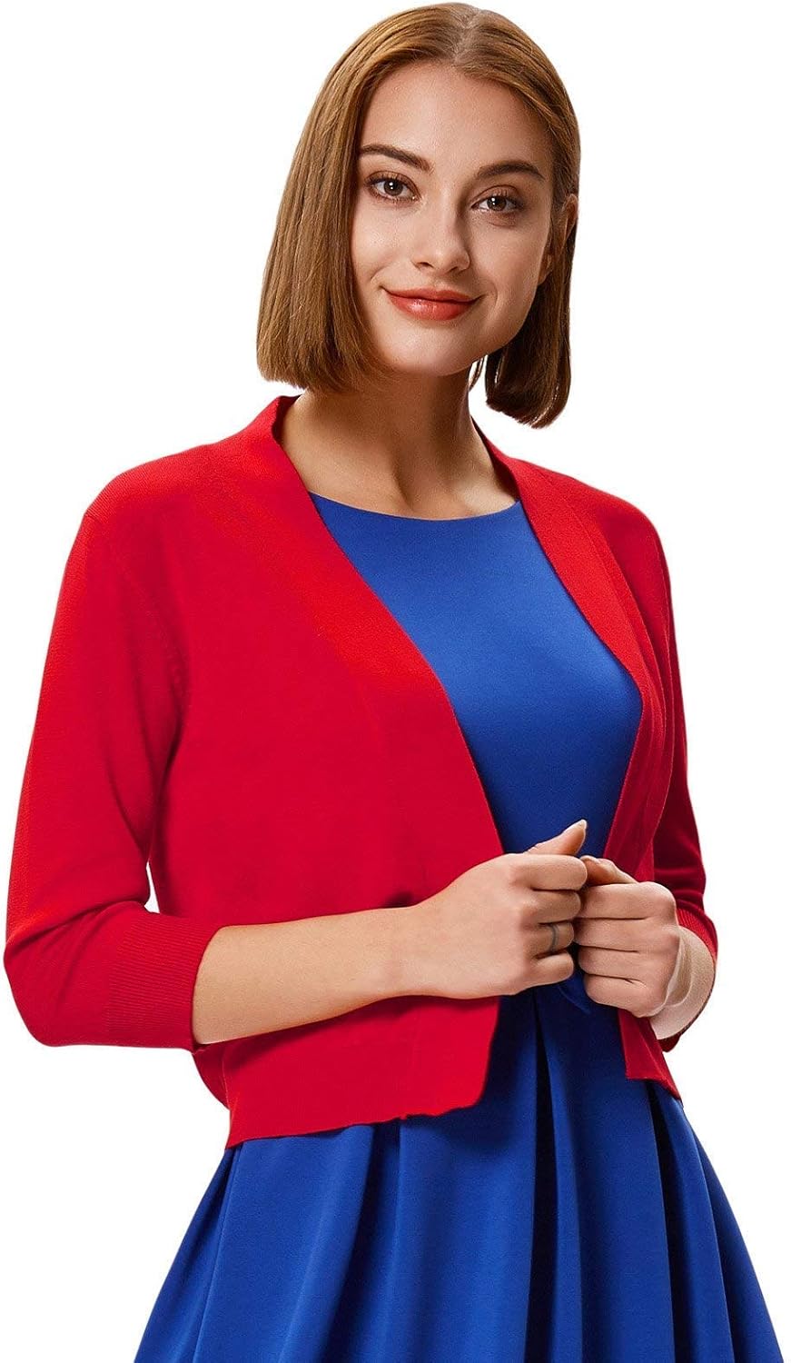 GRACE KARIN Women's 3/4 Sleeve Knit Cropped Cardigan Sweaters Open Front Bolero Shrugs Sweater Tops S-3XL - Image 4