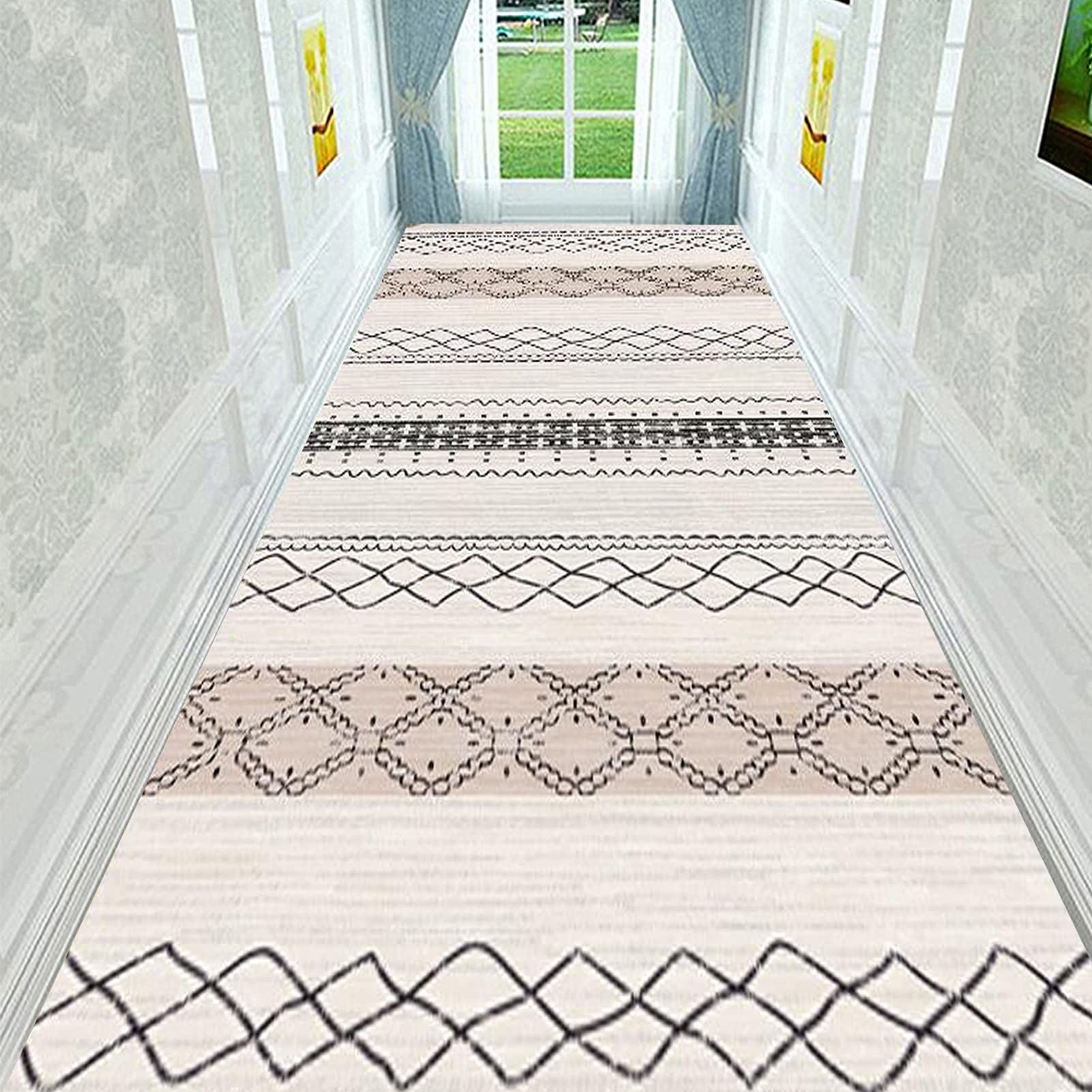Runner de tapis de couloir géométrique moderne, tapis coureurs étroits antidérapants escaliers Entrée couloir couloir d'escalier Tapis long, 1m/1.5m/2m/2.5m/3m/3.5m/4m/4.5m/5m/5.5m/6m de longs tapis