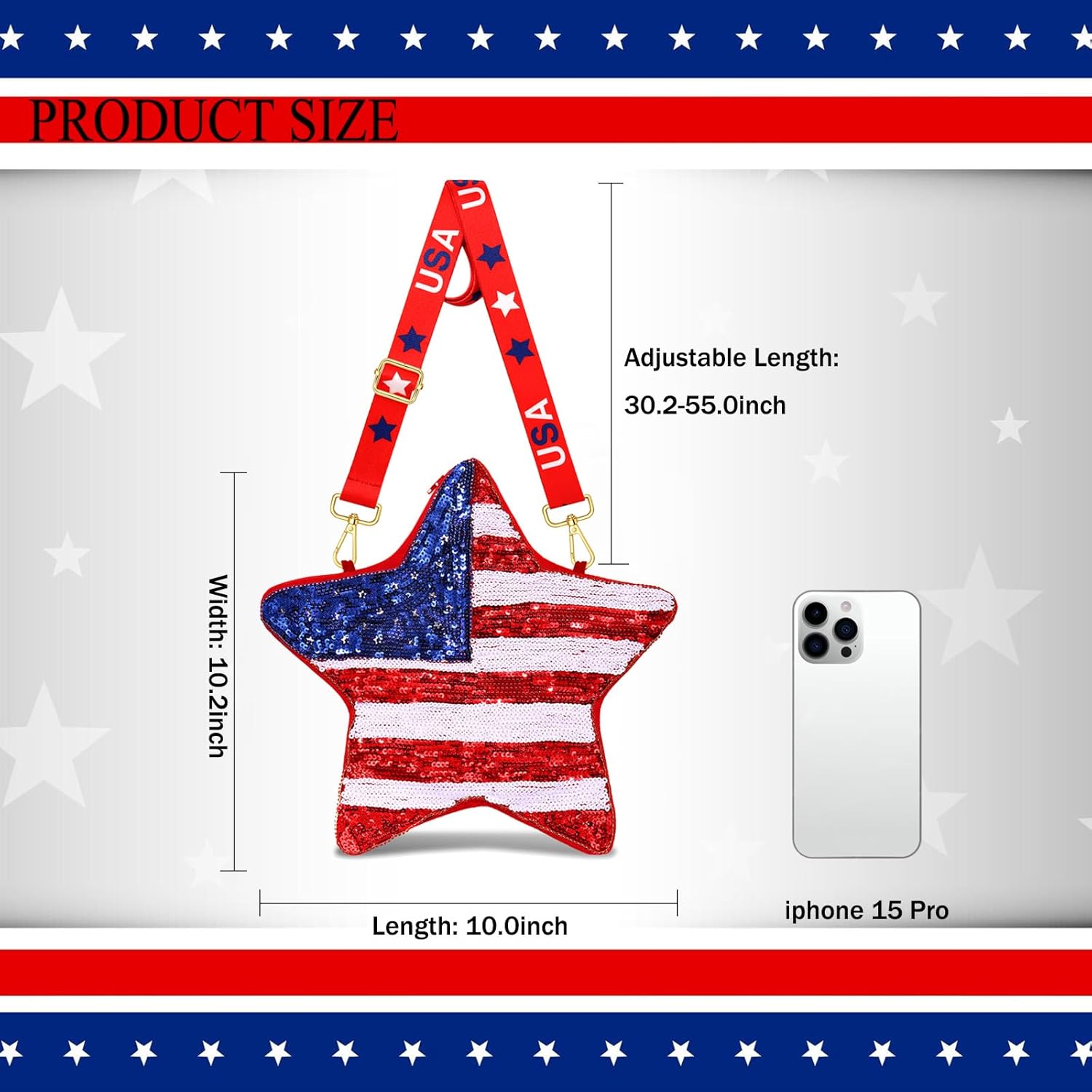 4th of July Purse for Women Sequin Beaded USA Star Purse American Flag Crossbody Shoulder Bag 4th of July Outfits