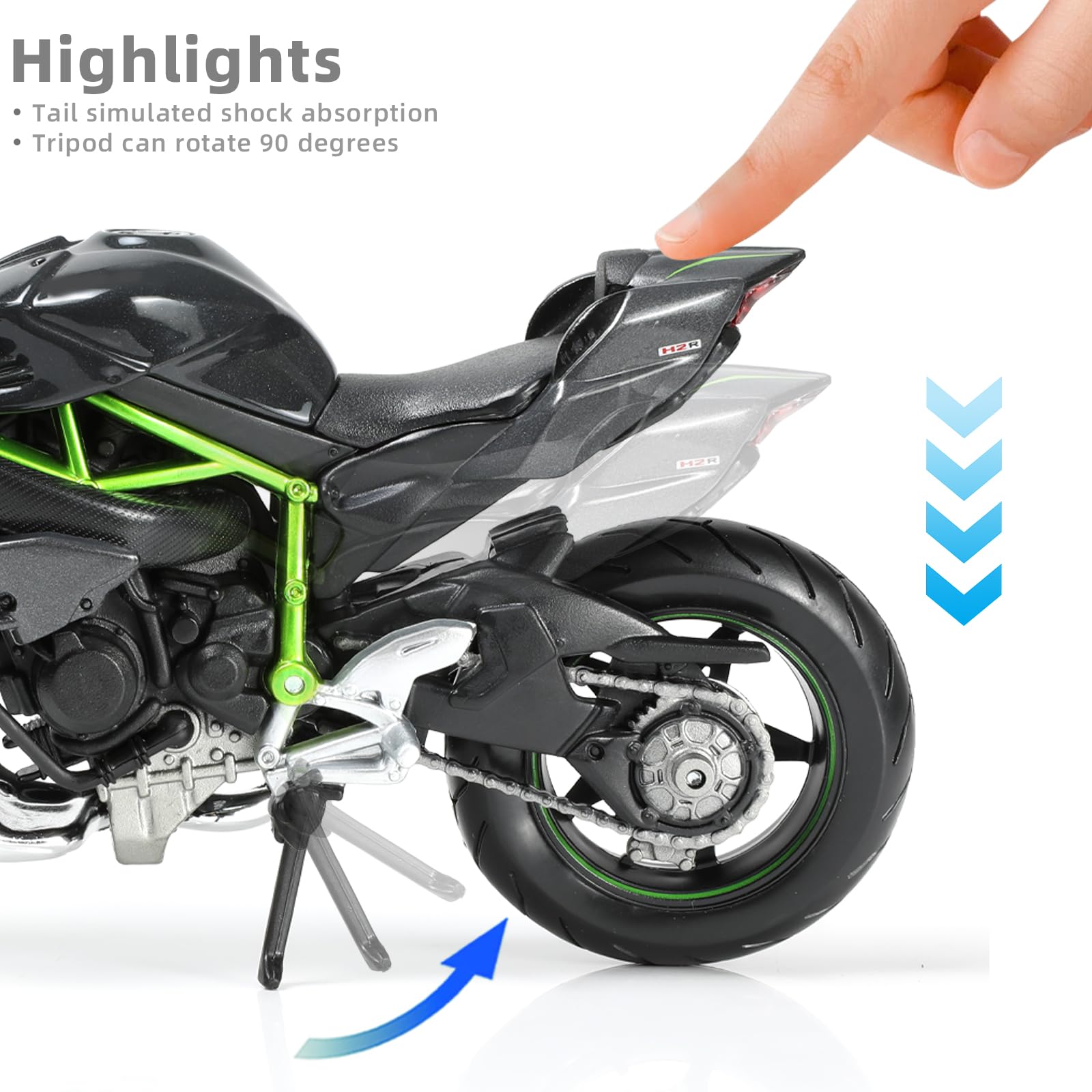 Compatibile per moto Kawasaki Ninja H2R 1:12 giocattolo in metallo pressofuso mini moto giocattolo per ragazzi e adulti nero modello moto regalo da collezione