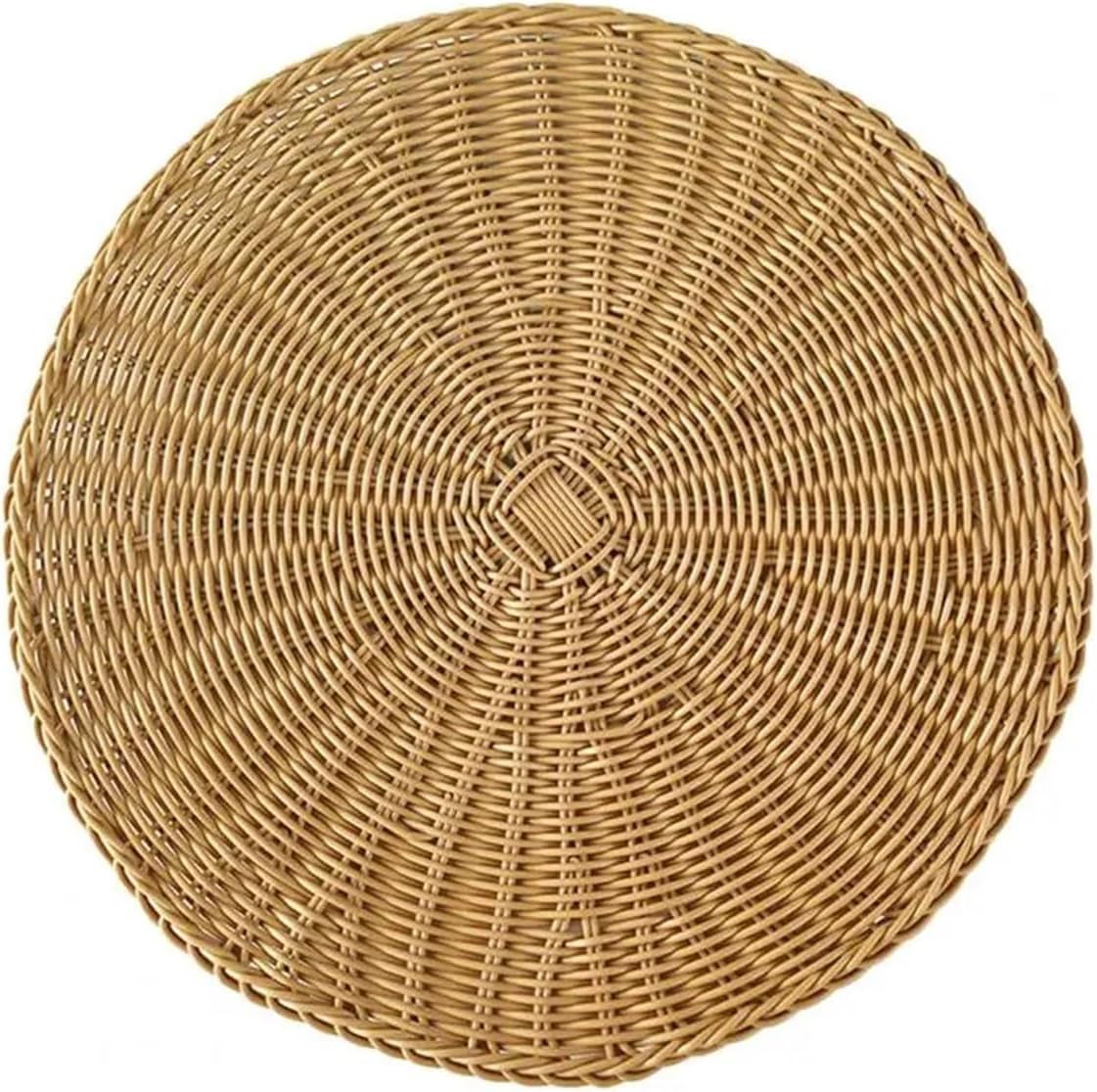Table Placemat Heat Insulation Non-Slip Anti-Scald Cup Coaster Hand Woven Round Imitation Rattan Insulation Pad for Dining Table(Black Coffee,30cm)