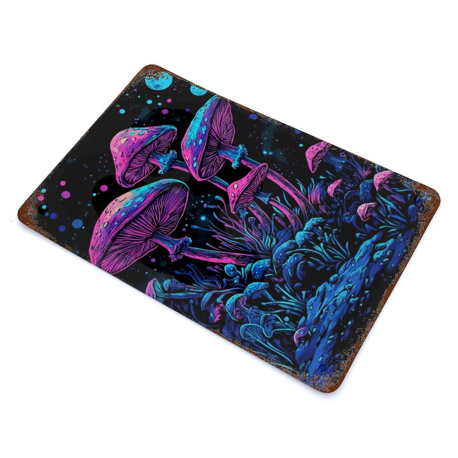 Psychedelic Mushroom Forest Rust Effect Tin Sign 11.8"x7.9", Rustic Home Decor for Garage, Pub Or Kitchen