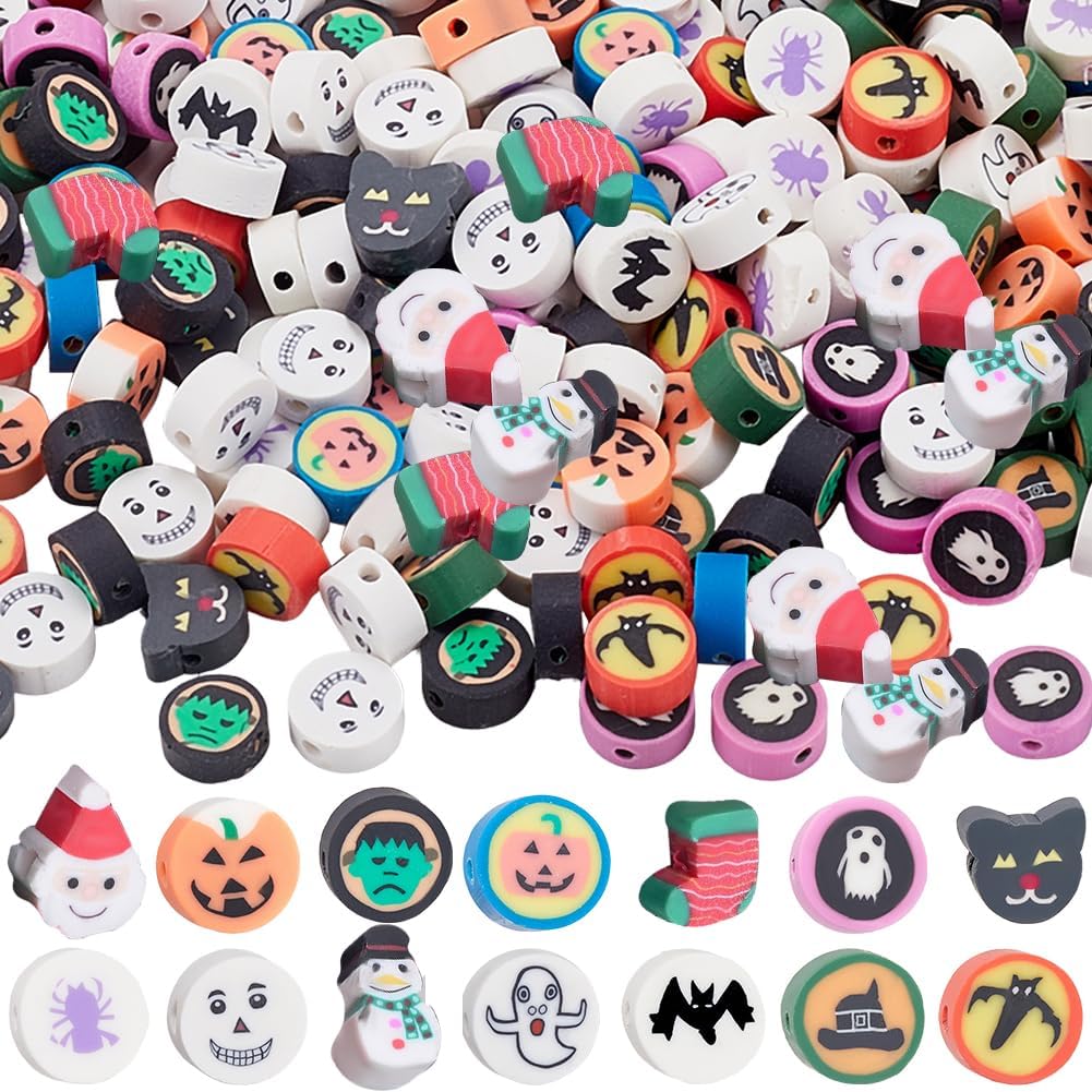 1 Box 300Pcs Halloween Clay Bead Polymer Clay Beads Holiday Pumpkin Ghost Spider Bat Heishi Spacer Beads for Jewelry Making Supplies Bead Assortments Bracelet Earring Necklace Adults