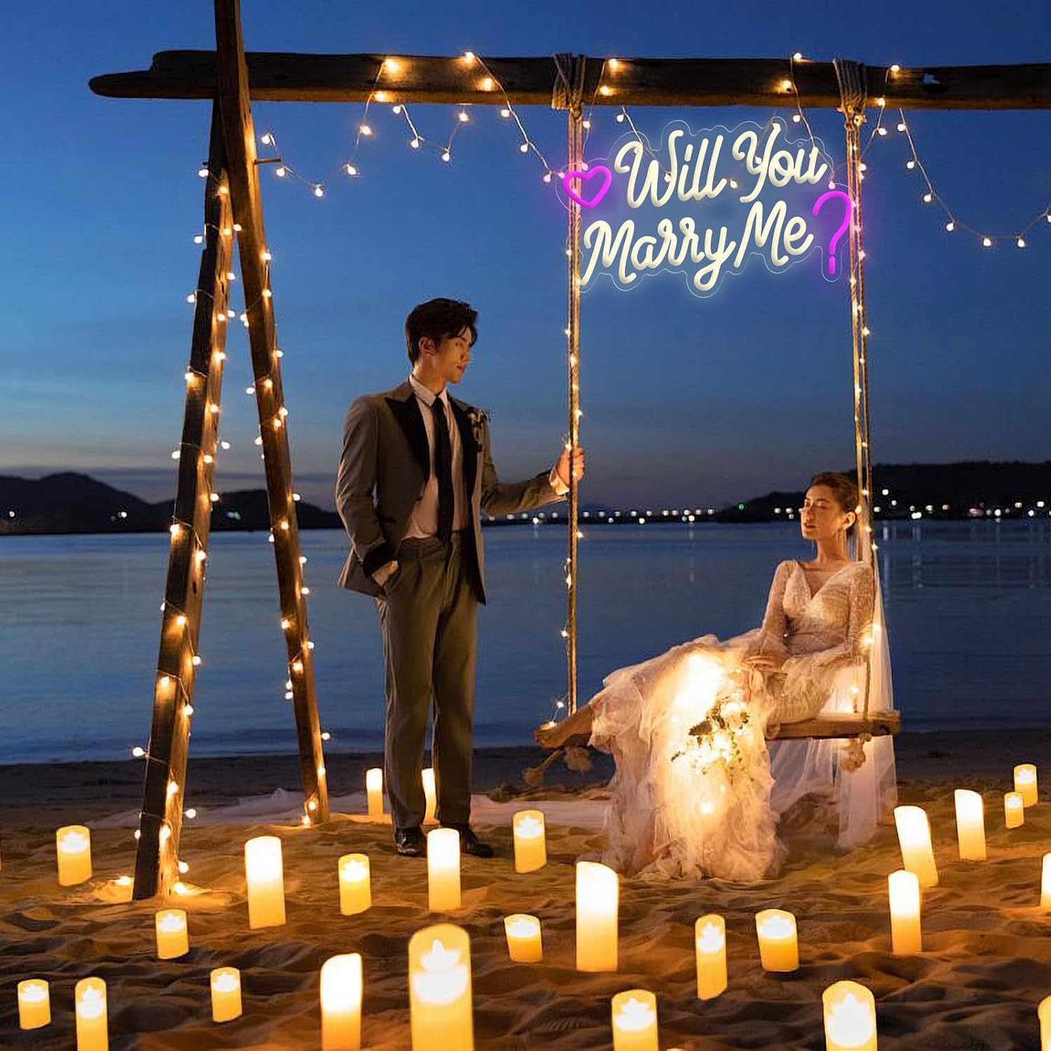Will You Marry Me Sign,USB Powered Marry Me Light Up Letters with Dimmer and Sticky Hook, Wall Decor Neon LED Signs for Marriage Proposal Valentine's Day Decorations15.75 x 9.45 inch