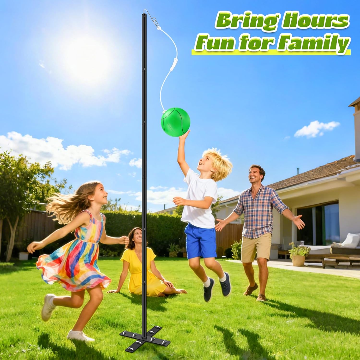 GADFISH Backyard Tetherball Set with Ball & Rope, Adjustable Tetherball Set, Traditional Tetherball Equipment for Playing Outdoor, Lawn, Sand (Black)