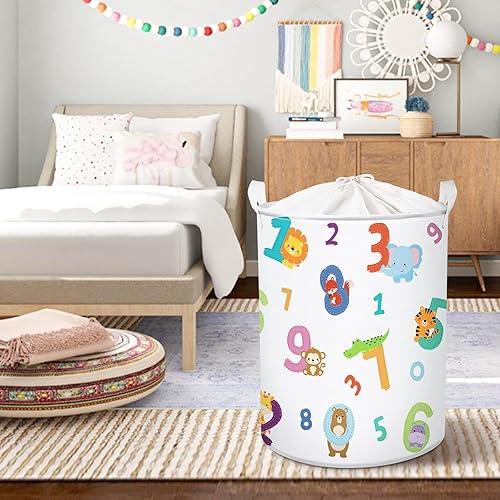 Miniatura 2 de Clastyle Cesta de almacenamiento de ropa para niños, diseño de jirafa, mono, elefante, león, cocodrilo, ardilla, blanco, redondo, para guardar ropa,